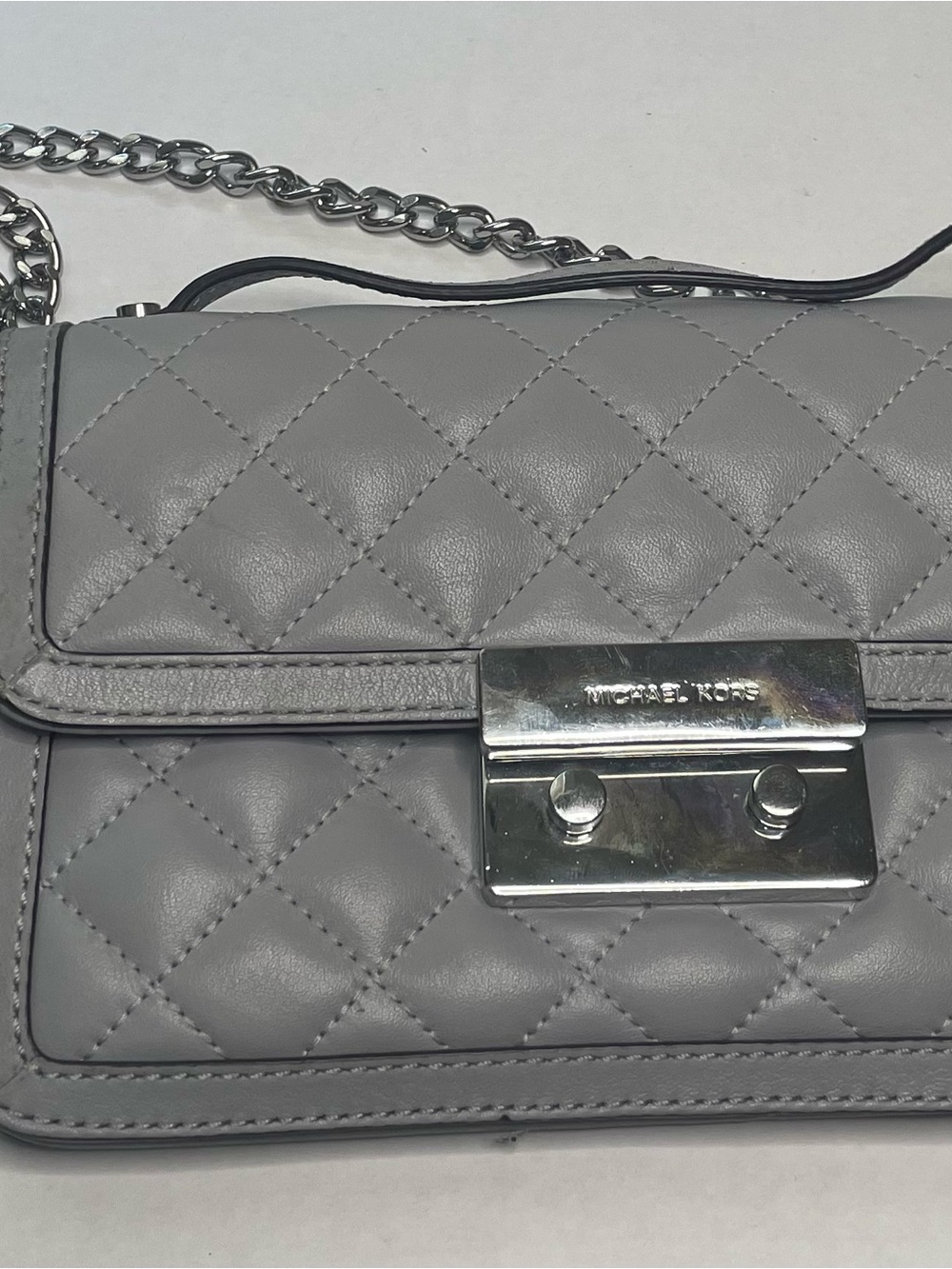 Michael Kors Quilted Light Grey Leather Chain Crossbody